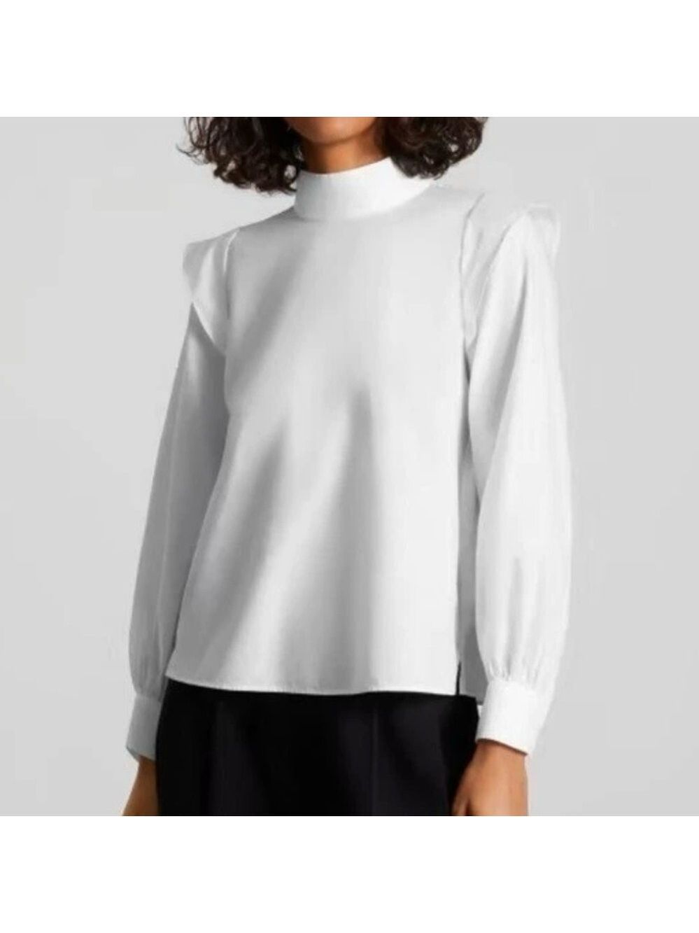 Everlane The Wing Shoulder Mock Neck White Cotton Poplin Top size 6